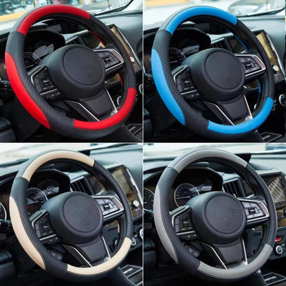 🔥Funda de volante de cuero genuino - Funda universal para volante de coche, antideslizante, duradera