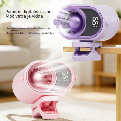 🌀 Ventilator za prostoročno uporabo z LED zaslonom, vgrajeno sponko in 199 nastavljivimi stopnjami