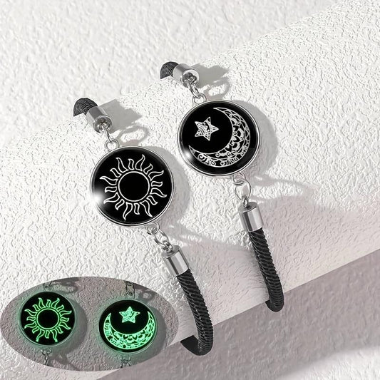🎁💖 Párové náramky, sada 2 kusů, elegantní náramky s motivem slunce a měsíce