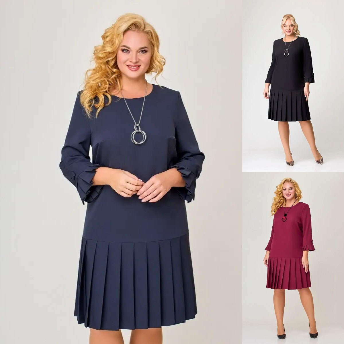 💌 【S-5XL】👗 2024 zimowa nowa wysokiej jakości elegancka sukienka w jednolitym kolorze
