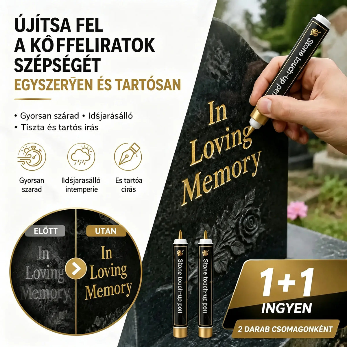 【Vásárolj 1-t, kapsz 1-t ingyen】🖍️ Vízálló és fakulásálló toll kőlapokon lévő feliratok javításához és újrafestéséhez.