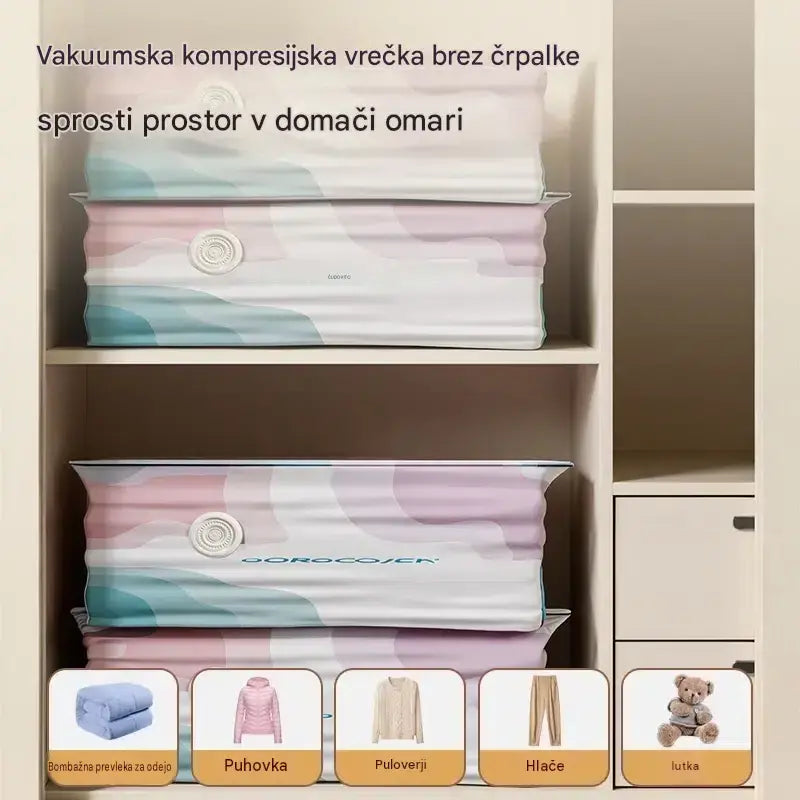 🧳 5 kosov za 23 evrov 💨 Velika, stisljiva vakuumska vrečka za shranjevanje: črpalka ni potrebna, neprepustna in idealna za prihranek prostora v kovčku in doma ✈️
