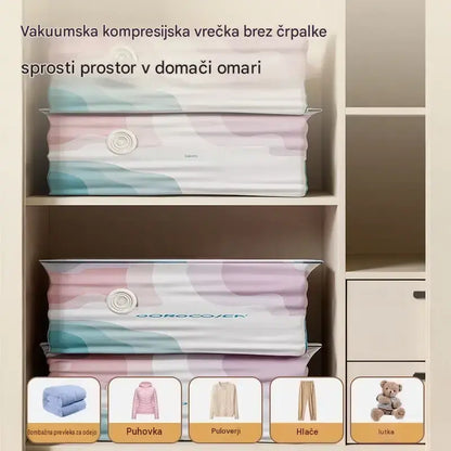🧳 5 kosov za 23 evrov 💨 Velika, stisljiva vakuumska vrečka za shranjevanje: črpalka ni potrebna, neprepustna in idealna za prihranek prostora v kovčku in doma ✈️
