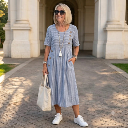 【S-2XL】 Vestido midi a rayas ligero y vaporoso