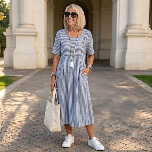 【S-2XL】 Vestido midi a rayas ligero y vaporoso