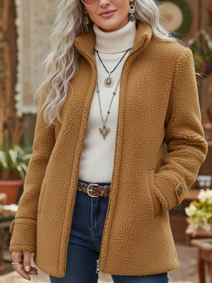 🛒Dámska ležérna bunda na zips z jahňacej vlny