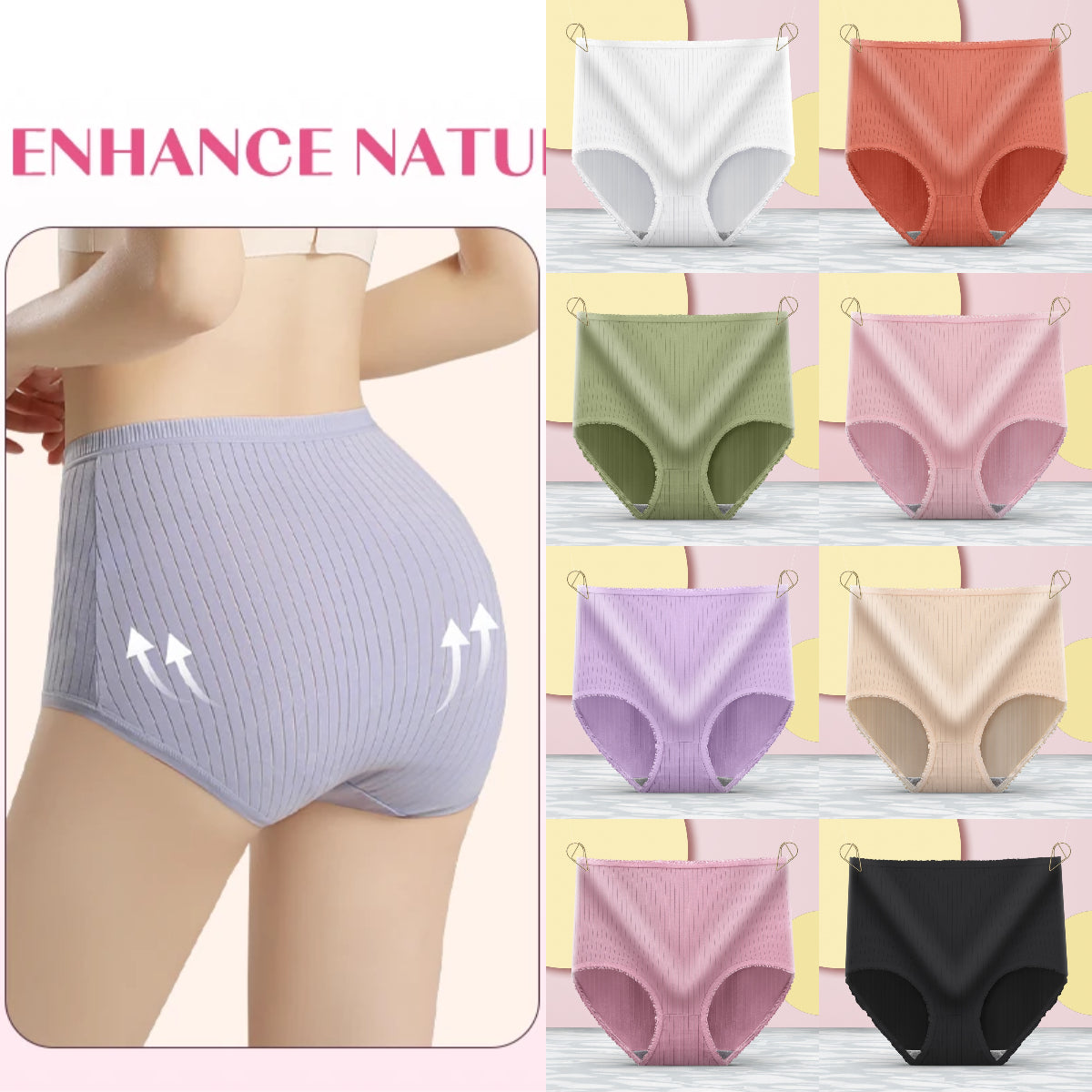 🩲【🔥8-delni komplet】Ženski dihajoči bombažni antibakterijski bikini, mehak in udoben, z visokim pasom, primeren za vsako postavo.