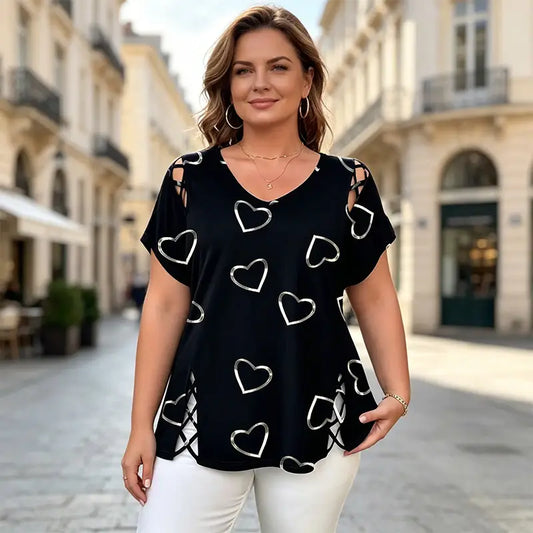 👚【S-5XL】Camiseta de cuello en V a la moda con un recorte en forma de corazón