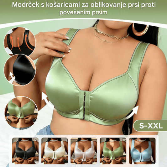 😍👙【3 kosi】【40–100 kg】Modrček z rahlim izrezom, brez žice, z zapenjanjem spredaj in zaščito pred povešanjem