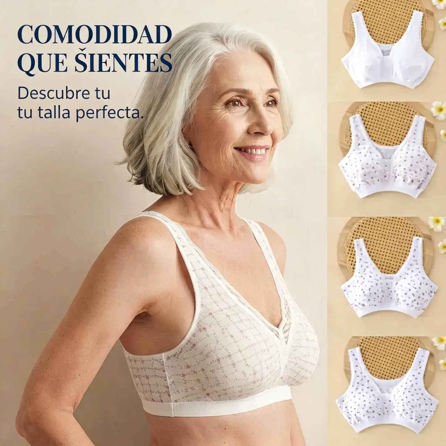 Pago contra entrega ✅【Juego de 4】Sujetadores de algodón puro para madres de mediana edad (tallas grandes): cómodos y transpirables