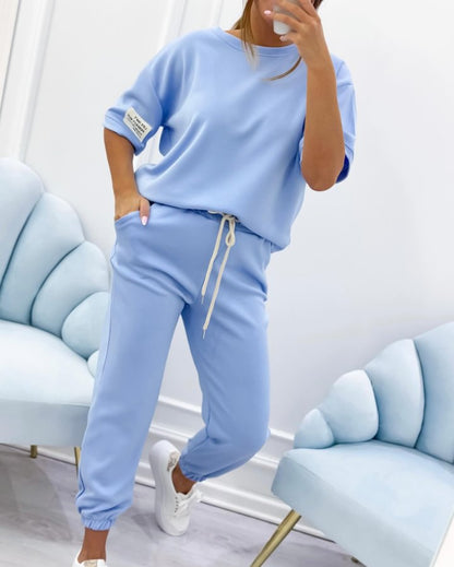 ⏳ Oferta ograniczona czasowo! ⏰Damski zestaw casualowy z jednolitym topem i spodniami