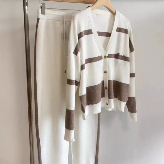 🍁🍂🐏【S-3XL】Moderen, pleten pulover v kontrastni barvi, dvodelni komplet.