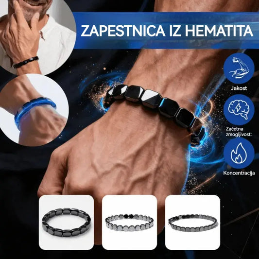 【Kupite 1, dobite 1 gratis】🔥Energijska zapestnica iz hematita in črnega oniksa | Povrnite si moč in moško samozavest