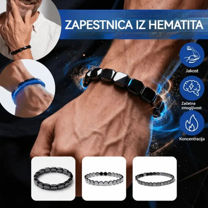【Kupite 1, dobite 1 gratis】🔥Energijska zapestnica iz hematita in črnega oniksa | Povrnite si moč in moško samozavest