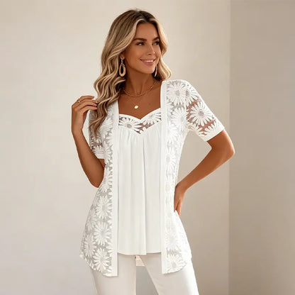 👚 Elegancki top siatkowy 2 w 1 z koronką – modelujący i wyszczuplający brzuch, dostępny w 5 kolorach, rozmiary S–4XL! 🌸✨