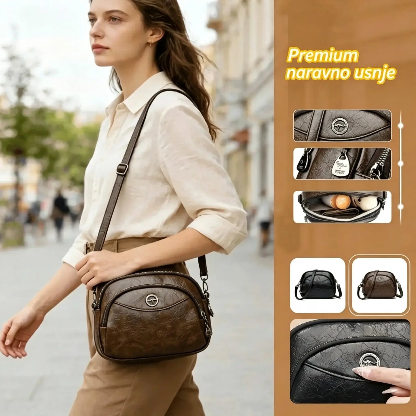 👜【Vrhunski material iz pravega usnja】Elegantna torba za čez ramo za ženske