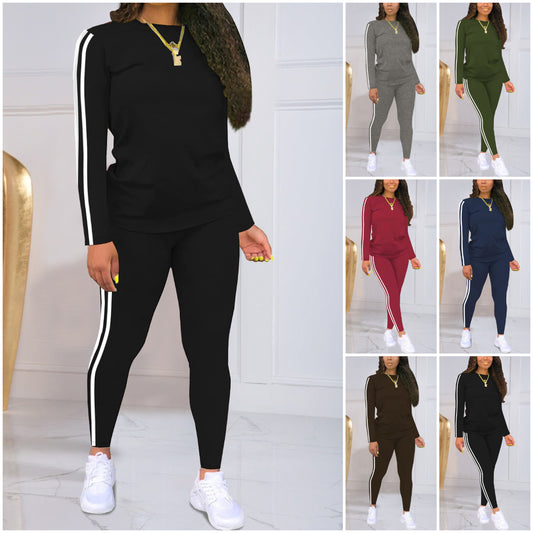 🍂 Dámský pruhovaný dvoudílný set s dlouhým rukávem a kalhotami Ležérní, stylový a pohodlný, ideální pro každodenní nošení venku.