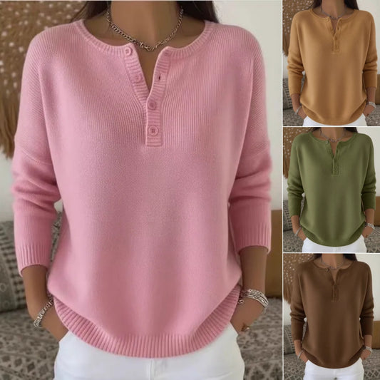 💟 ✨【S-2XL】Damski jednokolorowy sweter z dekoltem V, luźny i casualowy