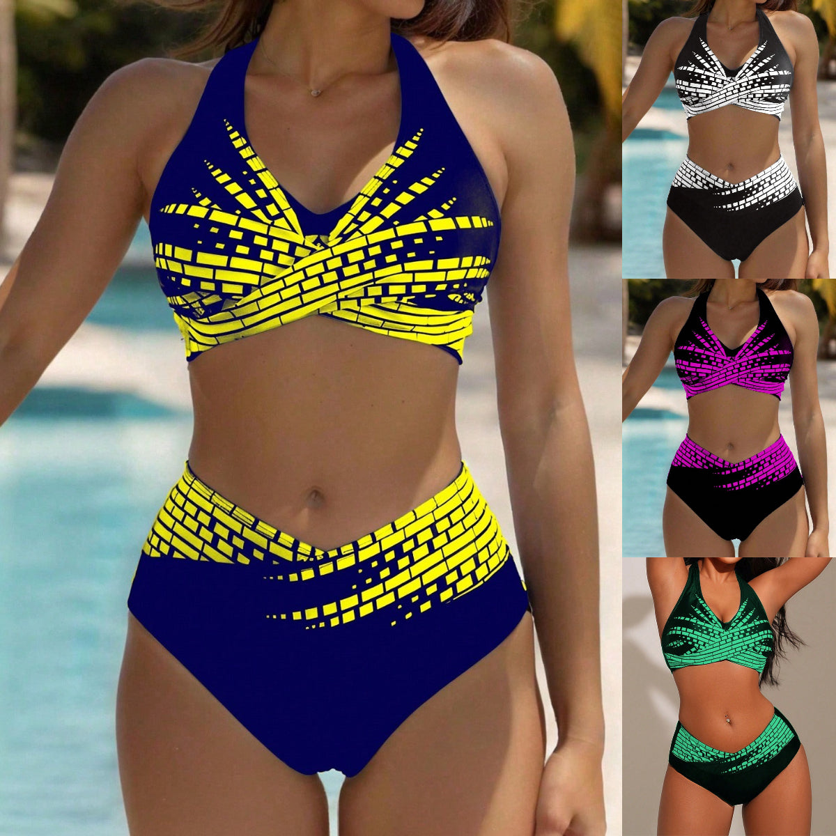 👙【50% popust 💥】👉 Dvodelni bikini za ženske večjih velikosti ✅ Visok pas ✅ Visoka elastičnost