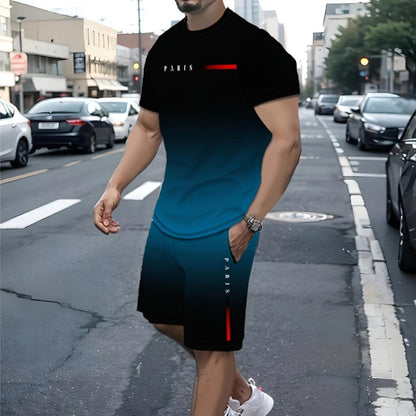 【S-6XL】Nowy męski dres składa się z koszulki i spodenek. Jest prosty, stylowy, wygodny i przewiewny, nadaje się do pracy, biegania i fitnessu.