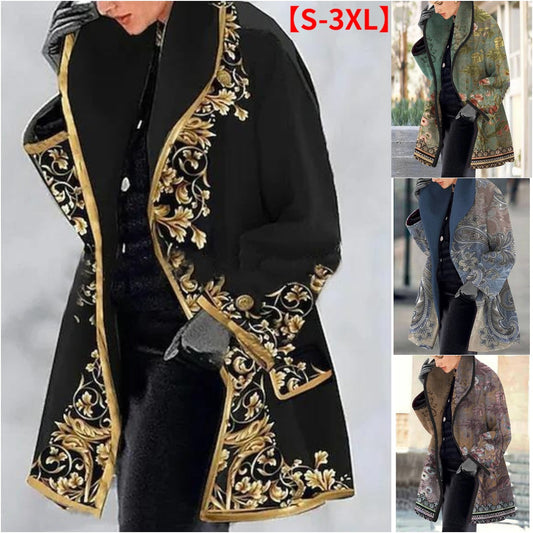 🔥🎊【S-3XL】Izvrstna ženska moda--Moden jesensko-zimski volnen plašč s potiskom na zaklop, visoka kakovost