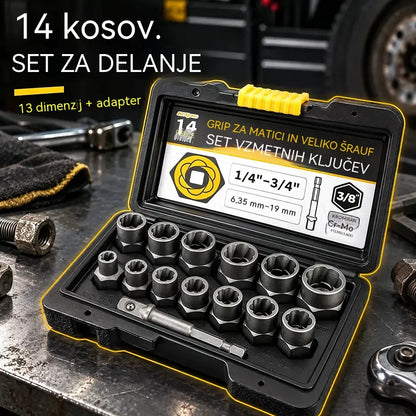 🔧 14-delni komplet nastavkov za odstranjevanje poškodovanih matic in vijakov | Nastavki s protizdrsno zasnovo za zarjavele, poškodovane ali obrabljene pritrdilne elemente