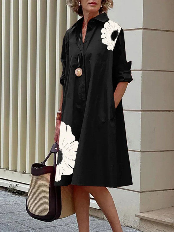 👗[S-3XL] Nowa, modna damska sukienka z kołnierzykiem stójkowym, z nadrukiem, modna i elegancka, uniwersalna