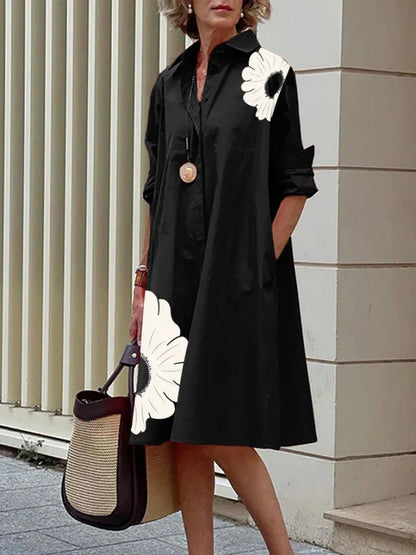 👗[S-3XL] Nowa, modna damska sukienka z kołnierzykiem stójkowym, z nadrukiem, modna i elegancka, uniwersalna