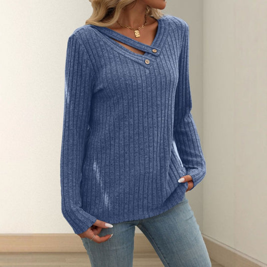 🔥【S-2XL】Nowy model 2026 damski jednokolorowy sweter z długim rękawem, dekolt V, zapinany na guziki
