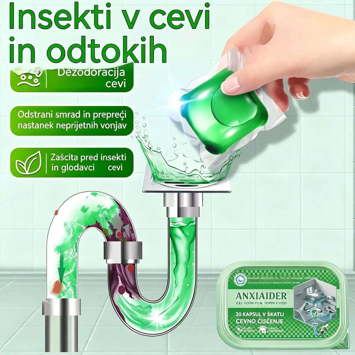2 pakiranji (100 tablet) za 25 €. V vodi topne kapsule za odpravljanje neprijetnih vonjav iz odtokov – popolna rešitev za preprečevanje širjenja vonjav v kopalnicah in kuhinjah.