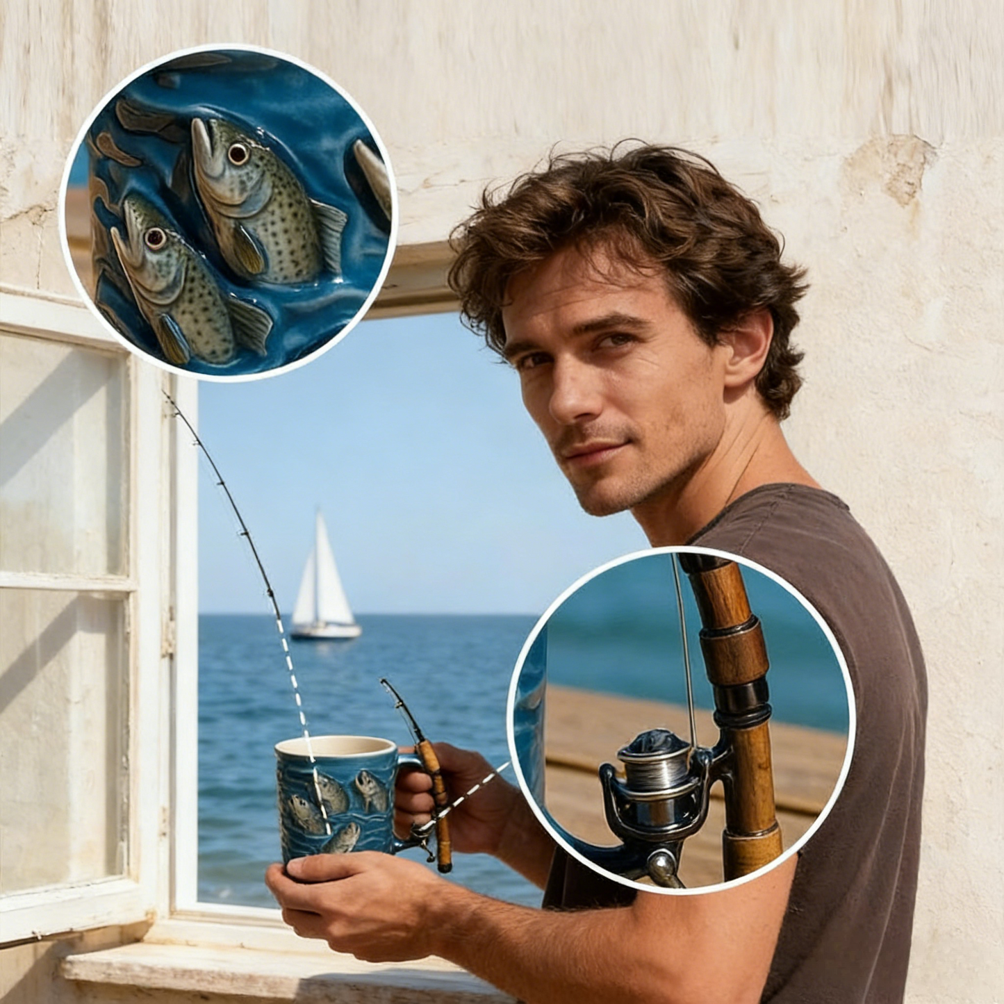 🎣☕Nový rybářský hrnek Kreativní hrnek vyrobený z pryskyřice, speciálně navržený pro rybářské nadšence.