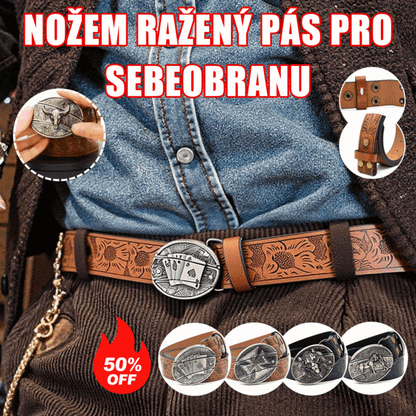 🎁👍Męski pasek z wytłoczeniami i wbudowanym nożem