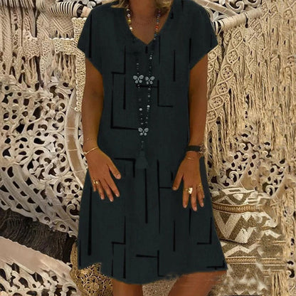 👗【S-5XL】Potištěné bavlněné šaty s výstřihem do V