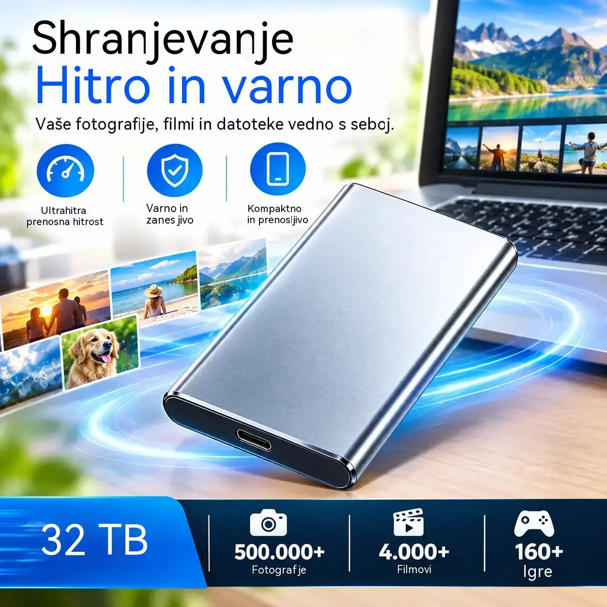 ⚡【32TB】💾 Izjemno tanek SSD nove generacije | Velika zmogljivost in visoka hitrost | Prenosna shramba podatkov 🚀