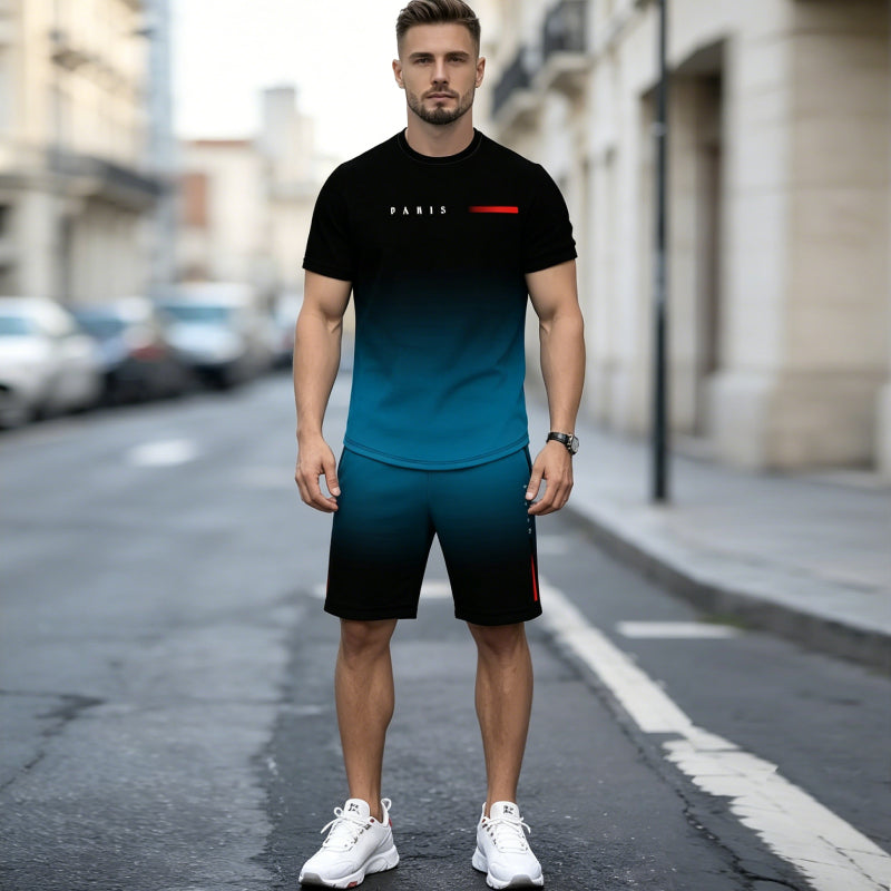 【S-6XL】Nowy męski dres składa się z koszulki i spodenek. Jest prosty, stylowy, wygodny i przewiewny, nadaje się do pracy, biegania i fitnessu.