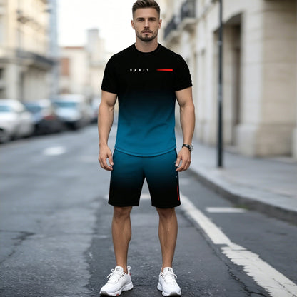 【S-6XL】Nowy męski dres składa się z koszulki i spodenek. Jest prosty, stylowy, wygodny i przewiewny, nadaje się do pracy, biegania i fitnessu.