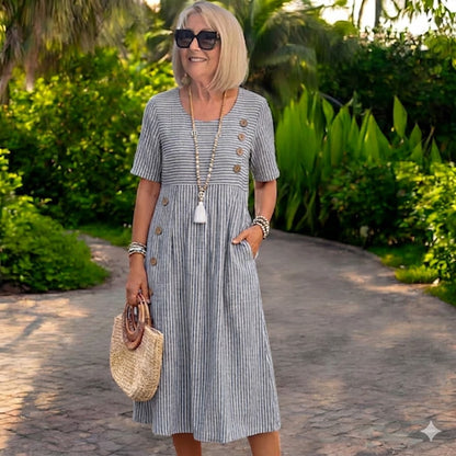 【S-2XL】 Vestido midi a rayas ligero y vaporoso