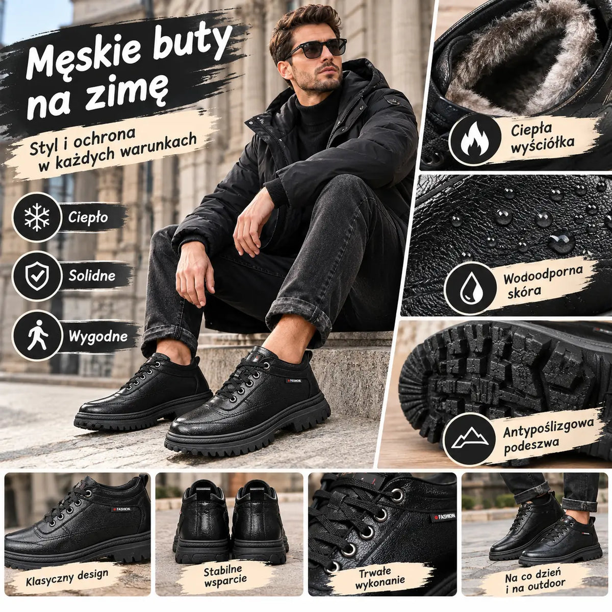 🔥Nowość Oferta specjalna: 50% zniżki🔥【Rozmiary 39-44】2026 Nowe męskie zimowe, ciepłe, grube, skórzane buty z prawdziwej skóry
