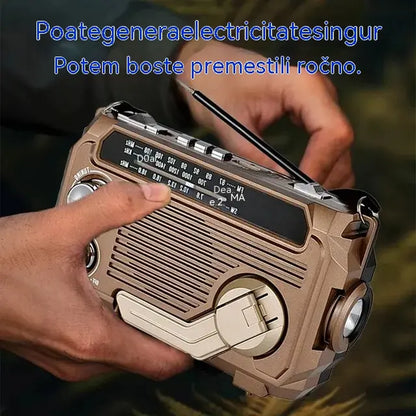 🔥Prodajni hit🔥🔦 Prenosni zasilni radio s polnjenjem na ročni pogon in LED-lučko