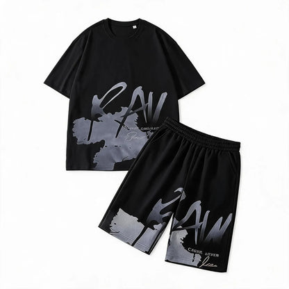 ✅【Płatność przy odbiorze】💥（M-5XL)Nowy męski dres składa się z koszulki i spodenek.、