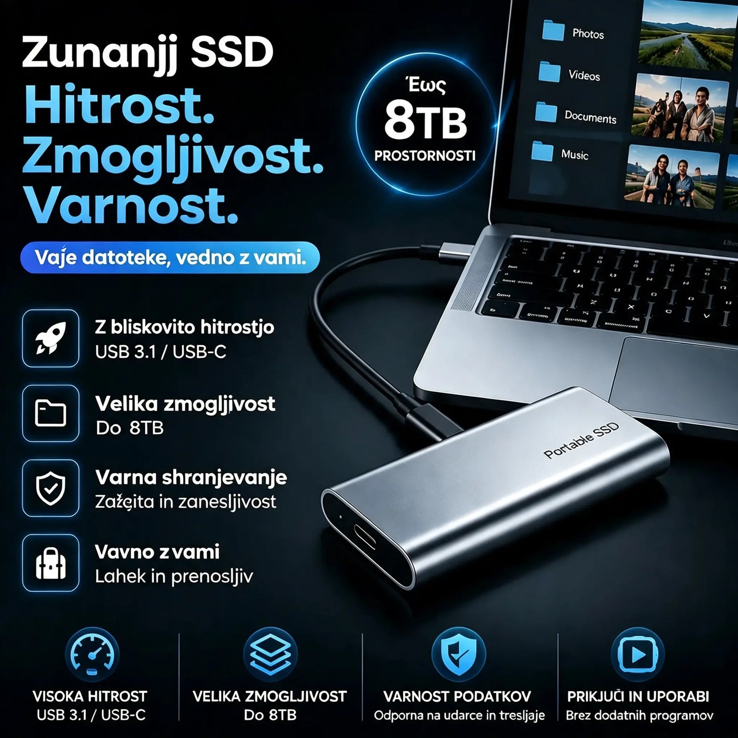 Zadnji dan 50 % popusta - Prenosni zunanji SSD - Zaščitite svoje fotografije, videoposnetke in pomembne datoteke.