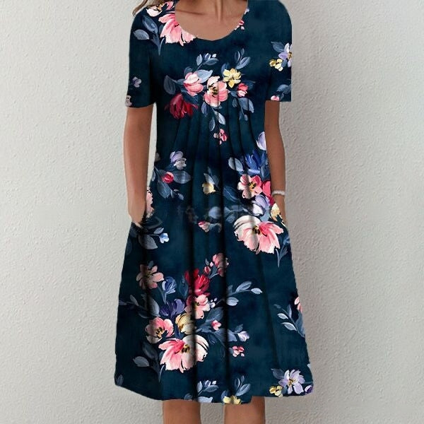 【S-5XL】 🌺🌺 Modna tiskana obleka z okroglim vratom.