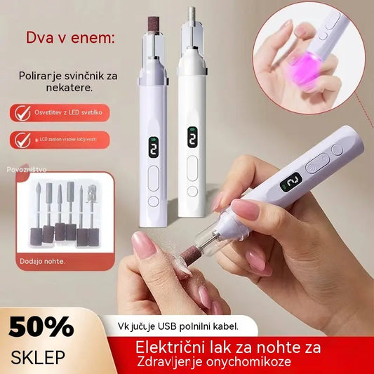 💅Električna pilica za nohte 2 v 1 z LED lučko (sušilna lučka + 5 polirnih nastavkov)