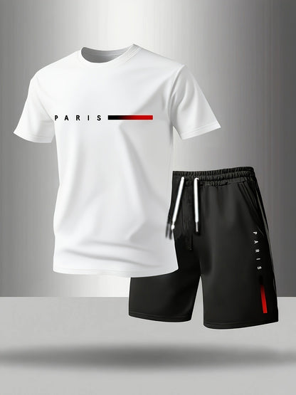 【Pago contra entrega】Conjunto deportivo de verano de 2 piezas para hombre: cómoda camiseta de manga corta y pantalones cortos para el día a día y el hogar.
