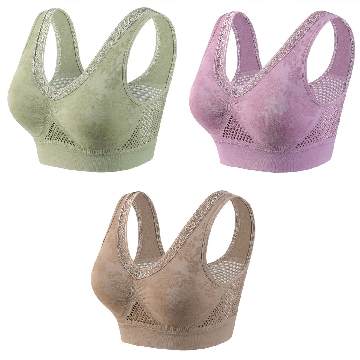 🔥👙【40–120 kg】【Komplet 3 kosov】✨ Brezžični čipkasti nedrček z visoko oporo za ženske