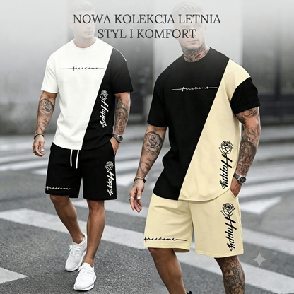 【Dostępna płatność przy odbiorze】 Nowy męski zestaw odzieży sportowej w kolorowe bloki — luźny i wygodny.