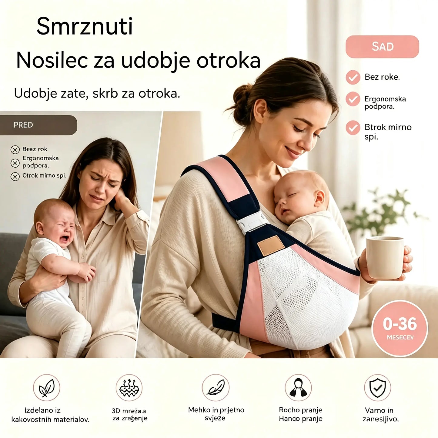 👶 Lahka ergonomska nosilka za dojenčke | Popolna za sprehode in potovanja ✈️