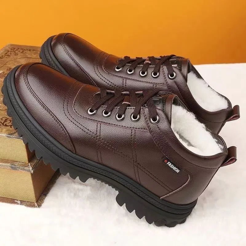 🔥Oferta ograniczona czasowo🔥[39-44] Zimowe, pogrubione, puszyste, ciepłe męskie skórzane buty na grubej podeszwie