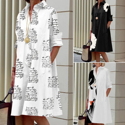 👗[S-3XL] Nowa, modna damska sukienka z kołnierzykiem stójkowym, z nadrukiem, modna i elegancka, uniwersalna