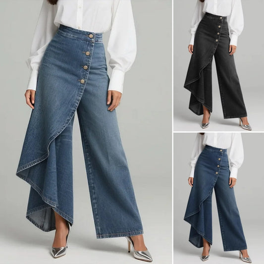 🥇Dámské džíny s vysokým pasem a širokými nohavicemi, volného střihu, s elegantním designem.